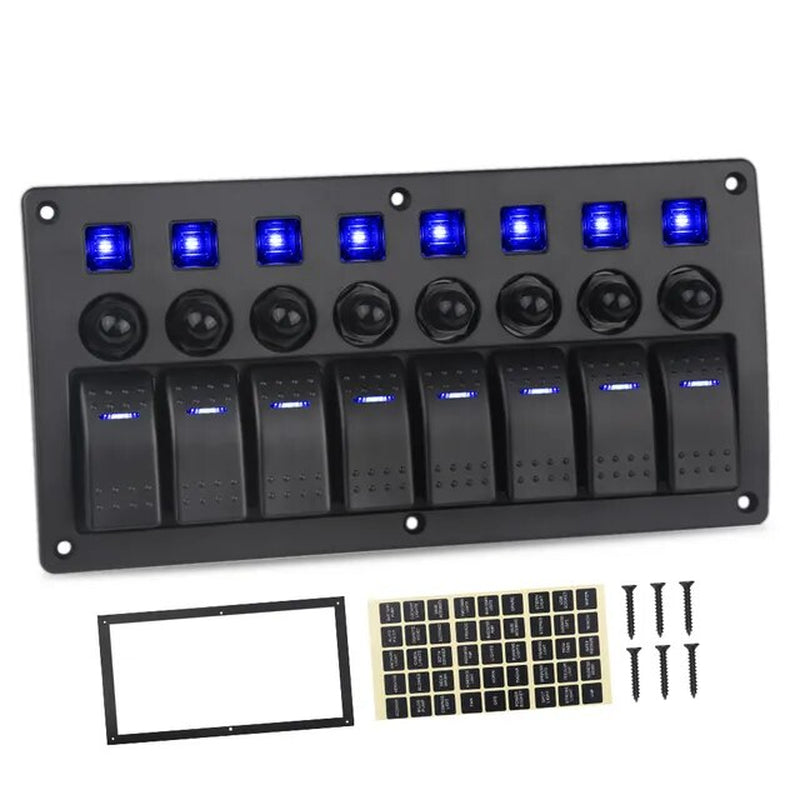 For Jeep Switch Panel 8 Gang 12V 20A 24V 10A Waterproof On-Off 5Pin Boat Marine Car 12V Rocker Led Panel Switch with Breakers