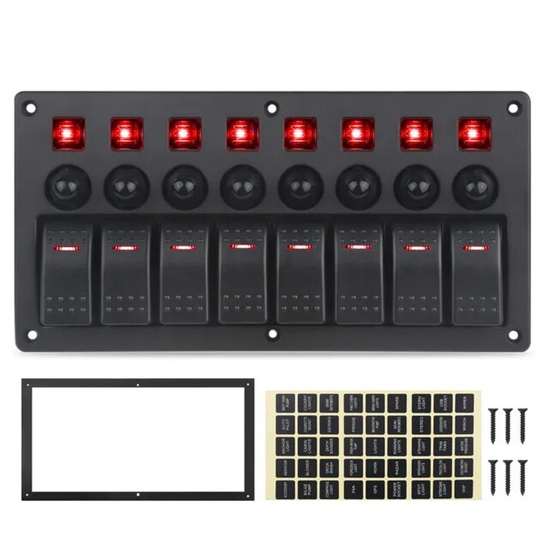 For Jeep Switch Panel 8 Gang 12V 20A 24V 10A Waterproof On-Off 5Pin Boat Marine Car 12V Rocker Led Panel Switch with Breakers