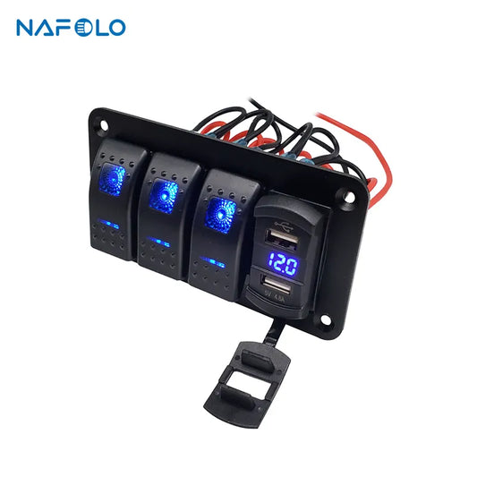 Car Rocker Switch Digital Voltmeter Dual USB Port 12V Outlet 12V/24V on off Toggle Switch Panel Car Marine Boat