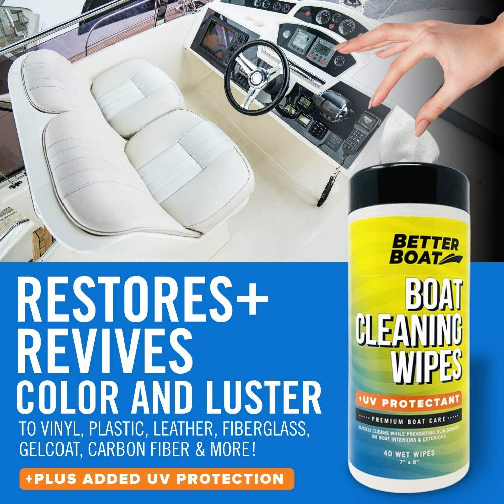 Boat Cleaner Wipes with UV Protection Boat Vinyl Cleaner and Protectant Car Leather Marine Boat Seat Cleaner Dashboard & Console Boat Cleaning Supplies Interior and Exterior Clean & Wash Products