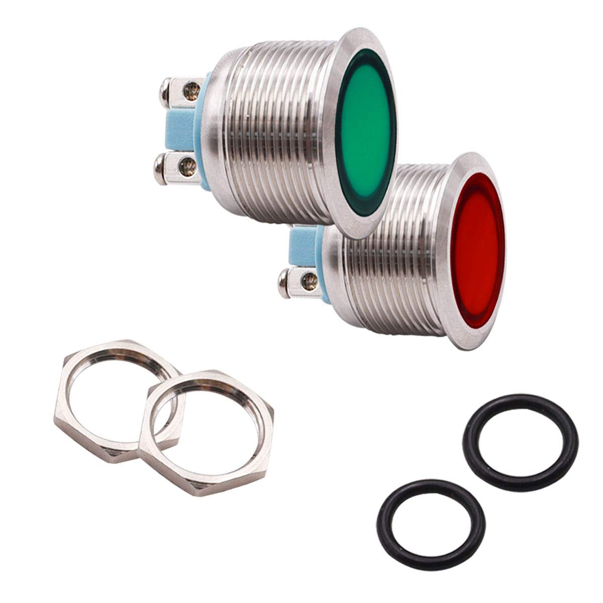 2 Pcs 12V-24V 22Mm LED Metal Indicator Light Waterproof Signal Lamp Red Green with Wire for Car Truck Boat DQ22-12V