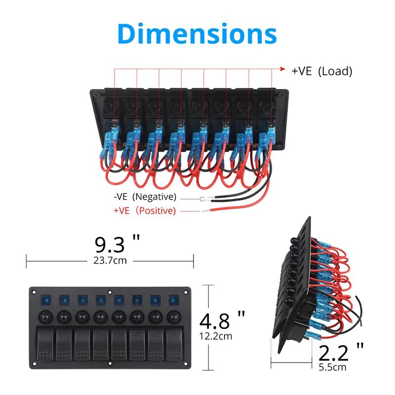 For Jeep Switch Panel 8 Gang 12V 20A 24V 10A Waterproof On-Off 5Pin Boat Marine Car 12V Rocker Led Panel Switch with Breakers