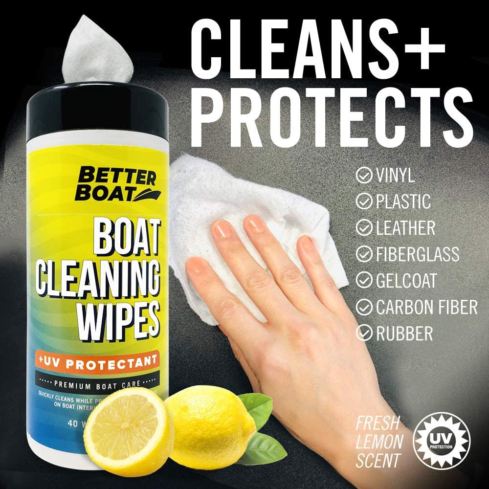 Boat Cleaner Wipes with UV Protection Boat Vinyl Cleaner and Protectant Car Leather Marine Boat Seat Cleaner Dashboard & Console Boat Cleaning Supplies Interior and Exterior Clean & Wash Products