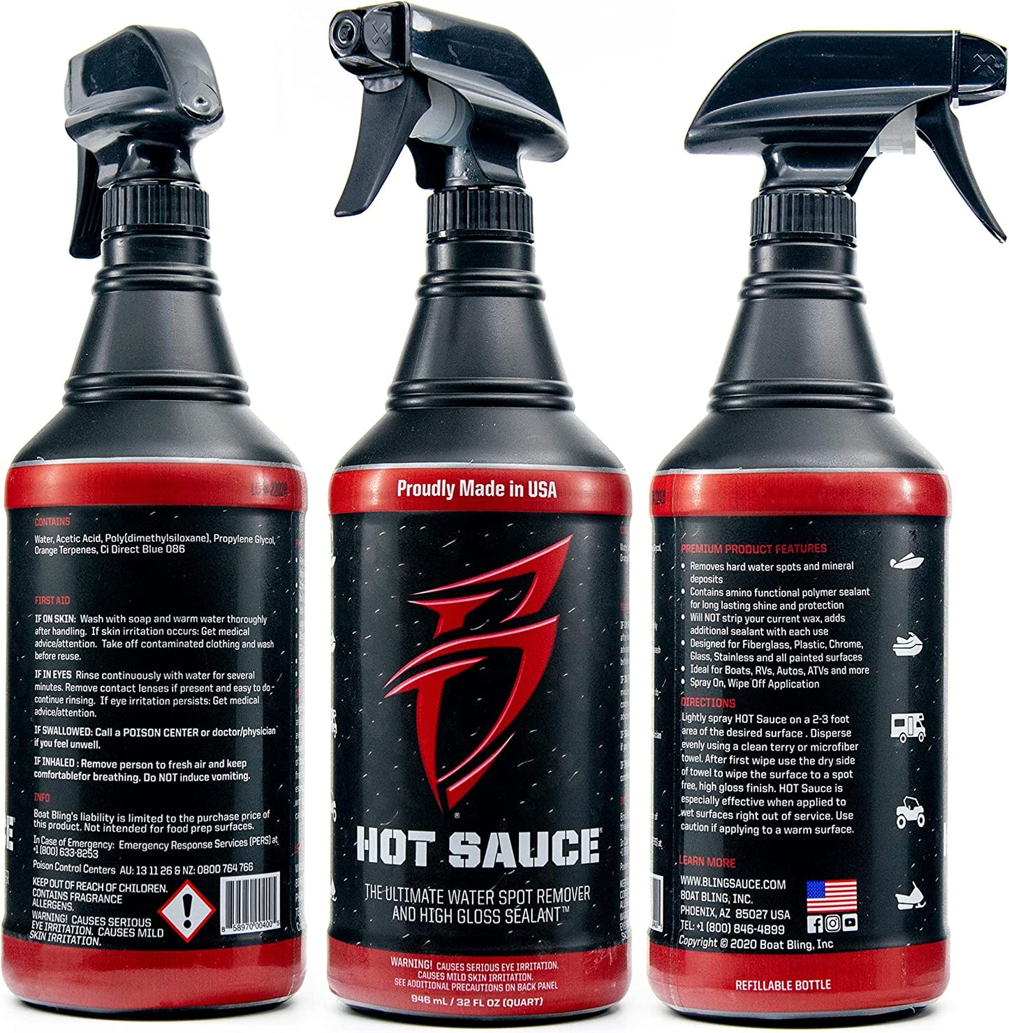 HS-0128 Hot Sauce Hard Water Spot Remover, Gallon Refill, for Boats, Rvs, Powersport Vehicles and More, Black,1 Gallon