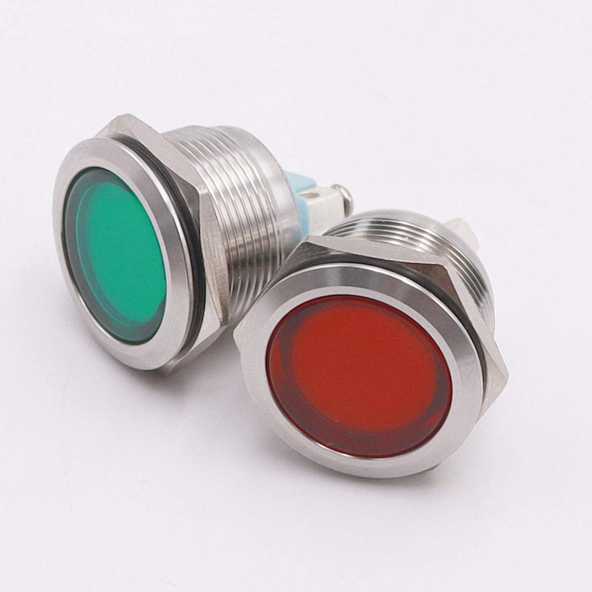 2 Pcs 12V-24V 22Mm LED Metal Indicator Light Waterproof Signal Lamp Red Green with Wire for Car Truck Boat DQ22-12V