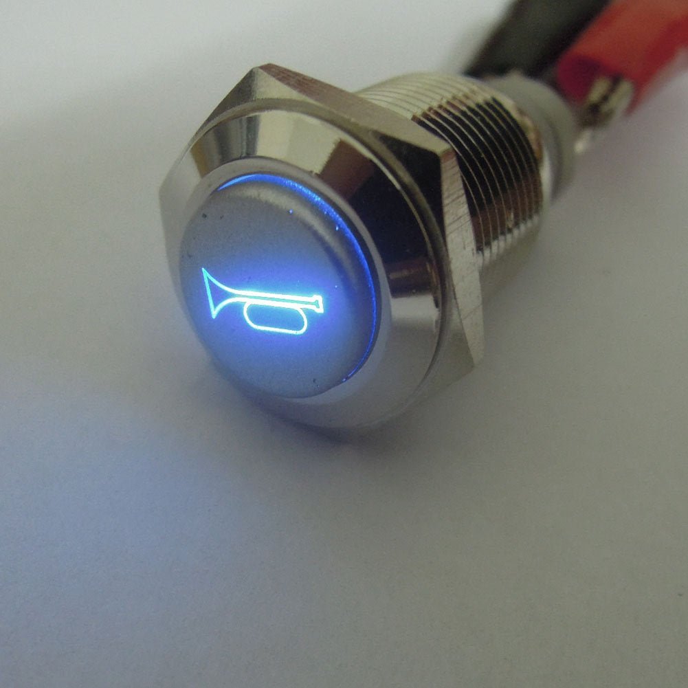 New 12V 5A 12V 19Mm Blue LED Momentary Push Button Metal Switch Car Boat Speakers Bells Horn