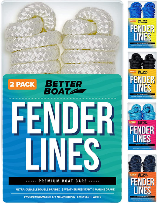 Boat Fender Lines for Boat Bumper Fender Boat Lines Hangers Bag Buoy Marine Rope for Boats or Dock Line Jet Ski Mooring or Small Boating Docking Double Braided Nylon 6 Feet 3/8 Inch with Loop 2 Pack