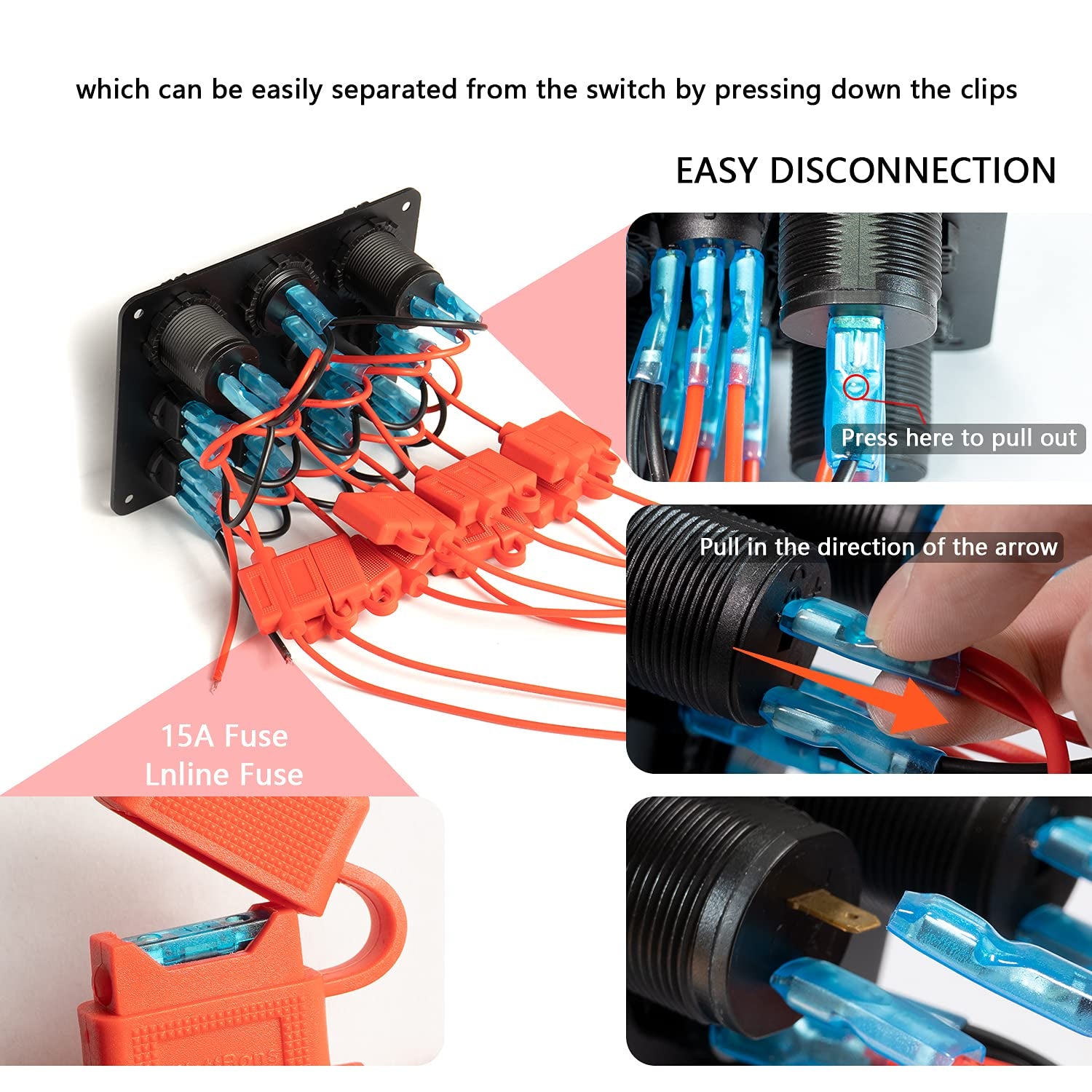 KEING Multi-Function Waterproof 8 Gang Rocker Switch Dual USB Charger + Digital Volmeter + 12V Outlet Pre-Wired Boat Rocker Switch Panel with Circuit Breakers for Marine Boat & Car More